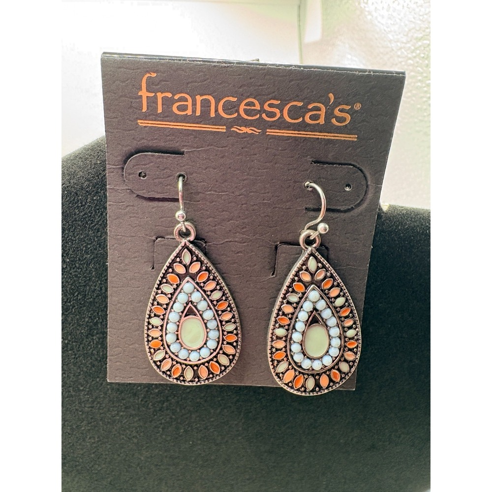 Francesca's BOHO Style Teardrop Earrings Multi-Color‎ Stones